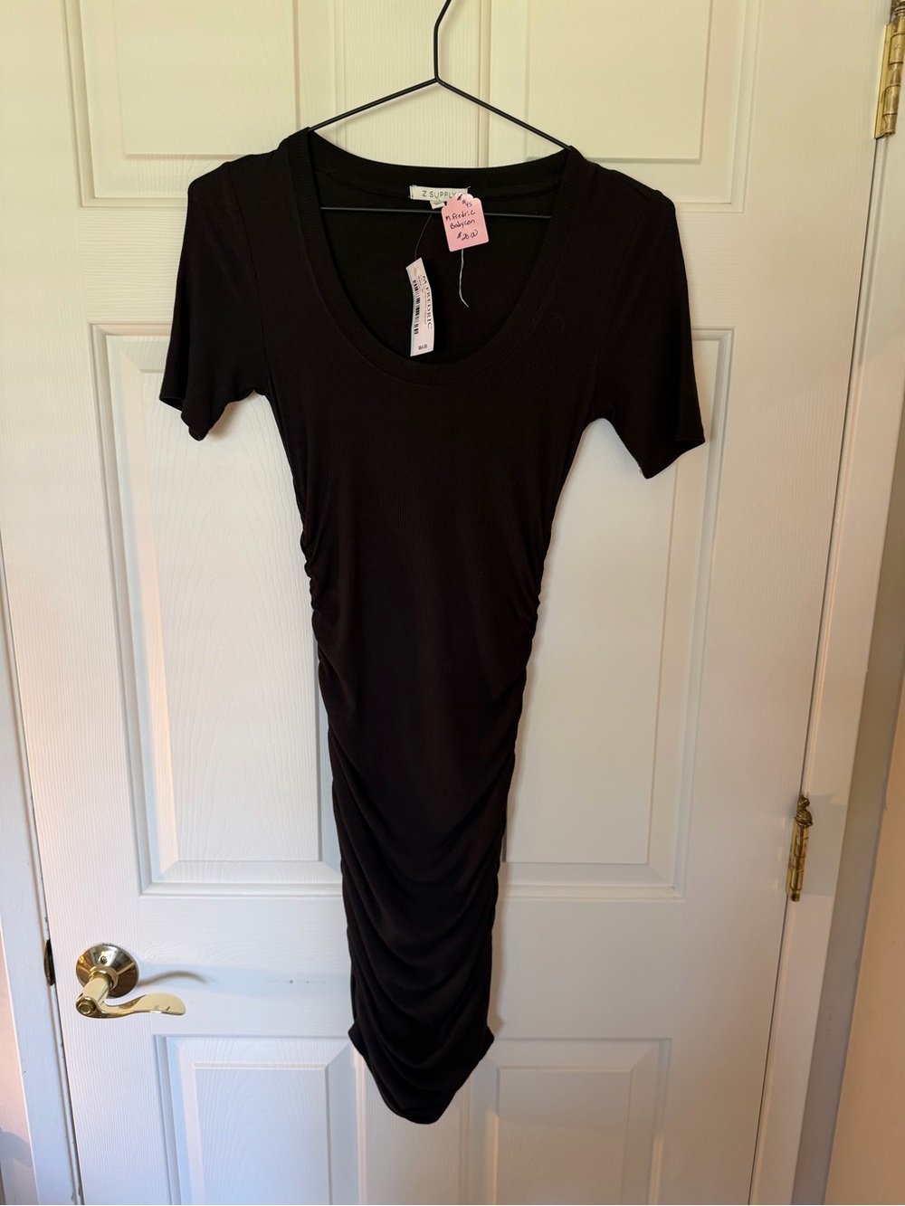 Z Supply Black Ruched Scoop Midi Dress